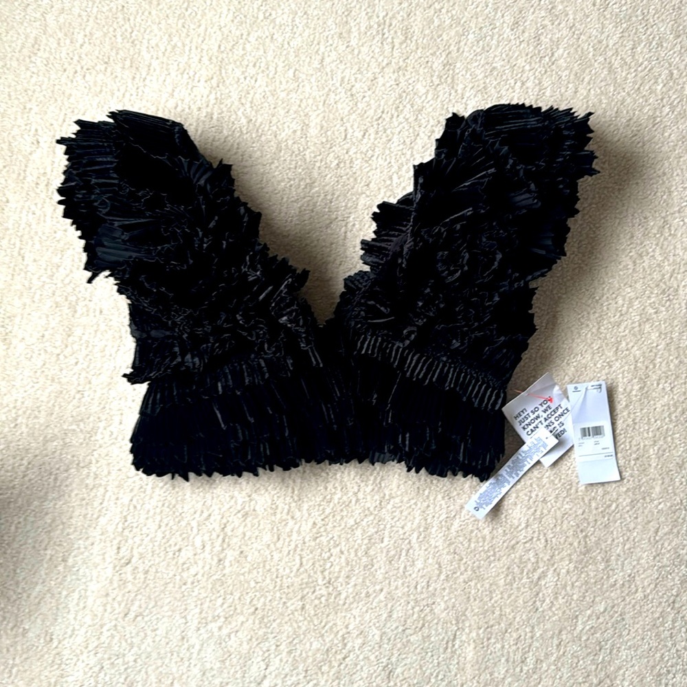 New ASOS Luxe premium 3D velvet ruffle top black US 2 UK 6